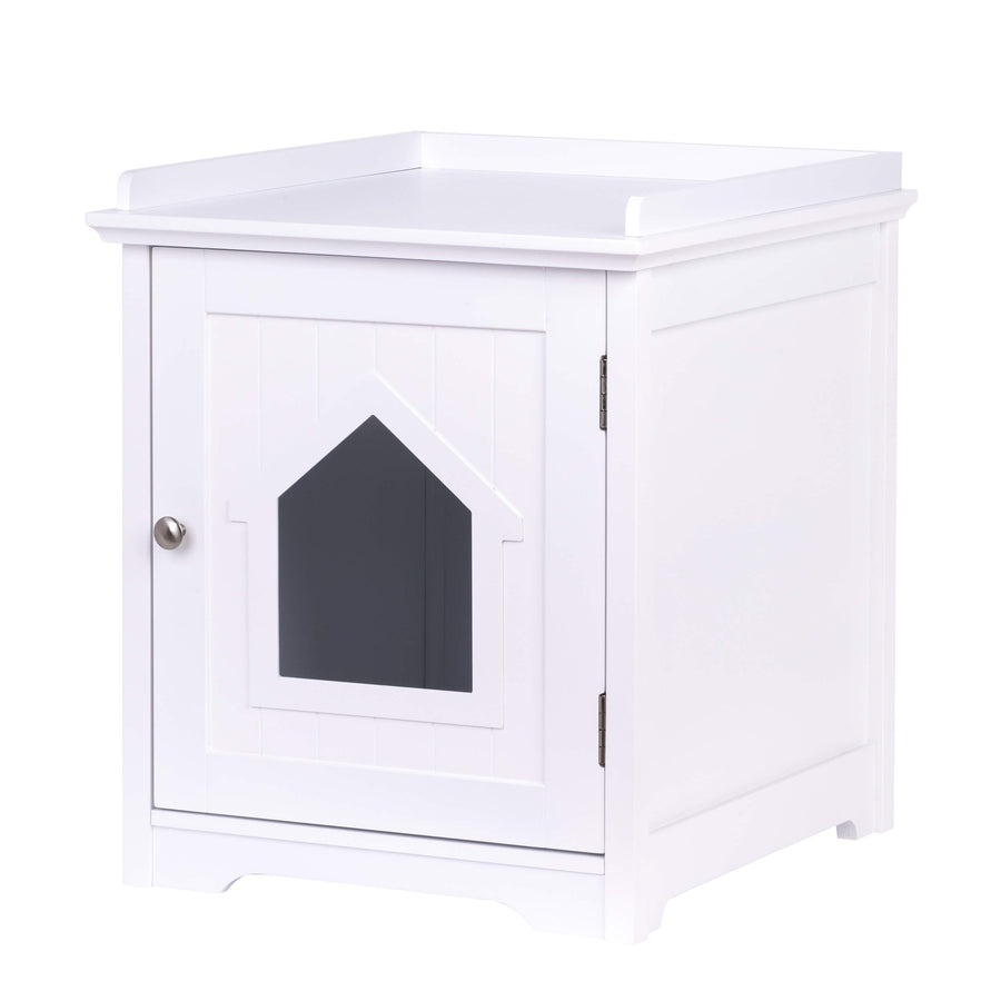 Cat Litter Box Enclosure, Side Table,Night Stand Pet House, Indoor , White