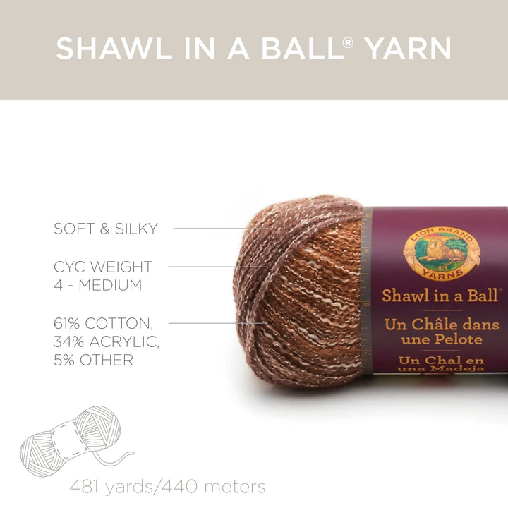 (1 Skein) Lion Brand Yarn Shawl in a Ball Yarn, Feng Shui Grey