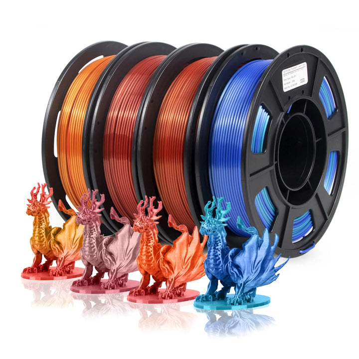 4Packs Gradient Silk PLA 3D Printer Filament Bundle, Multicolor Changing 1.75 PLA Filament Bundle with Silk Shiny Surface, 3D Printing Filament for Most 3D Printers 250G/0.55lb*4 Sets