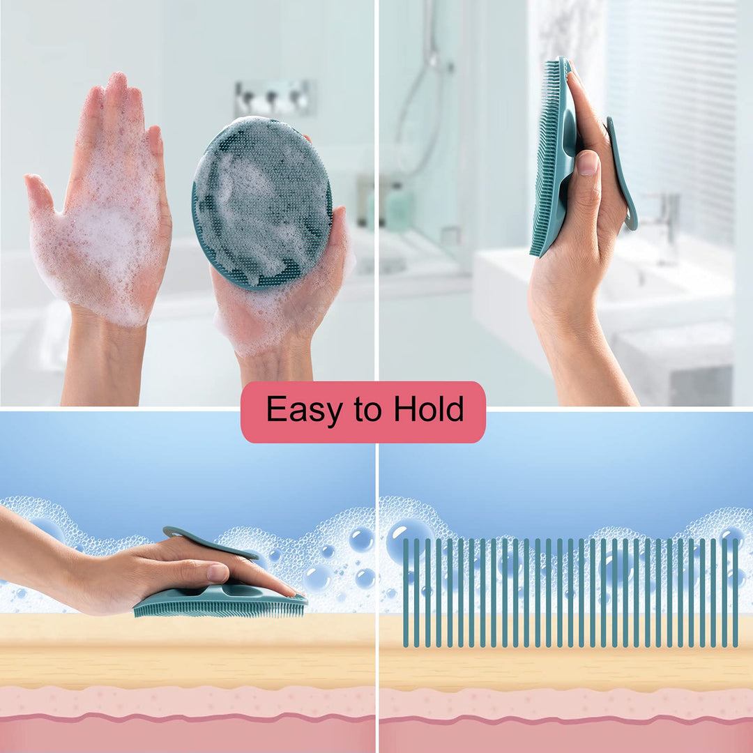 Soft Silicone Body Cleansing Brush Shower Scrubber, Gentle Exfoliating and Massage for All Kinds of Skin (Dark Green)
