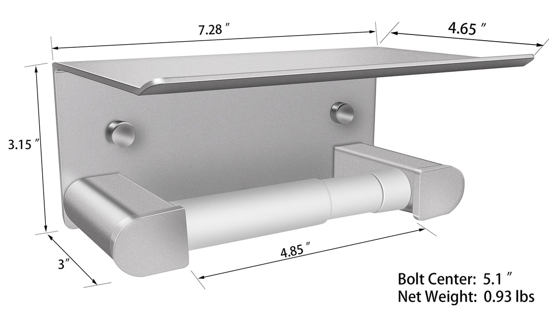 Bathroom Toilet Paper Holder, Matte Silver Wall Mount Toilet Roll Holder with Shelf, Aluminum Spring Loaded Roller Wall Toilet Paper Roll Holder for Bathroom &amp; Kitchen