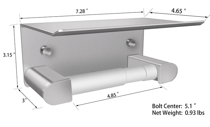 Bathroom Toilet Paper Holder, Matte Silver Wall Mount Toilet Roll Holder with Shelf, Aluminum Spring Loaded Roller Wall Toilet Paper Roll Holder for Bathroom &amp; Kitchen