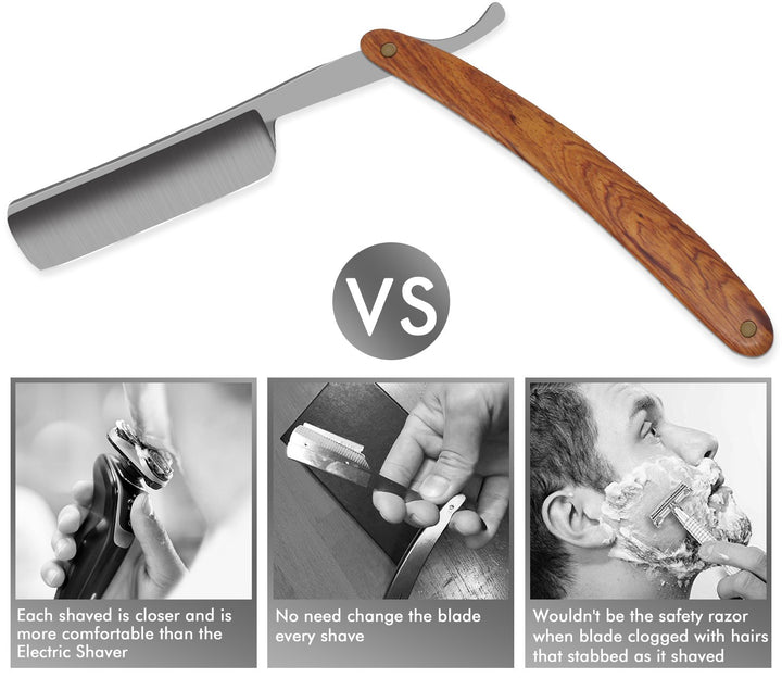 Straight Edge Razor Shaving Shaver for Men, Matte-Finish Blade Tainless Steel Cutthroat Handmade Sharp, Vintage Pure Wood Handle