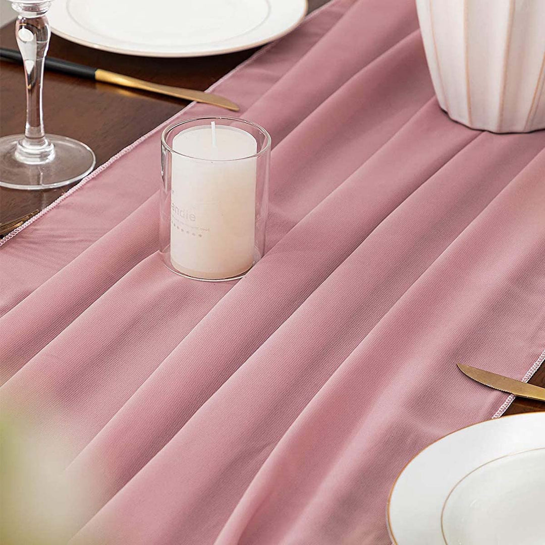 Chiffon Tablecloth Wedding Tablecloth (About 27.5 * 118 inches), Including 8 Packets of Petals and 2 Butterfly Silk Clips, Suitable for Country Wedding, Bride Shower, Baby Shower Party (Dark Pink)