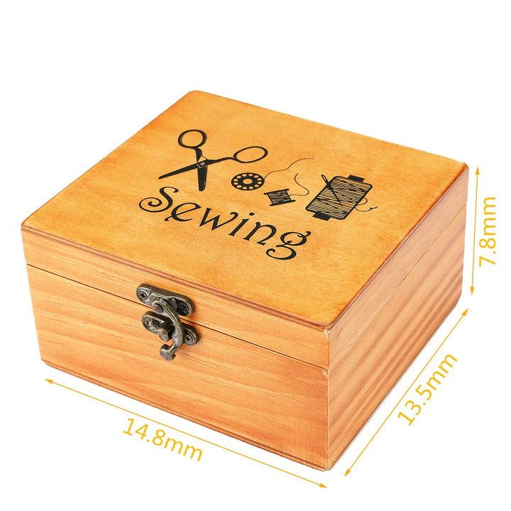 Sewing Kit, Wooden Sewing Kit Box for Adults, Wooden Sewing Basket with Accessories, Home Sewing Basket Stitching Repair Kit for Beginner, Women, Men (Brown)