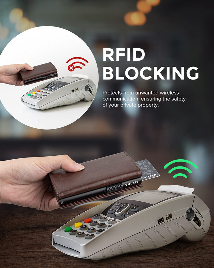 Card Holder Wallet with Coin Pocket Magnetic Closure Pop Up Cards With ID Window Leather Wallet for Cash &amp; Credit Cards, Espresso