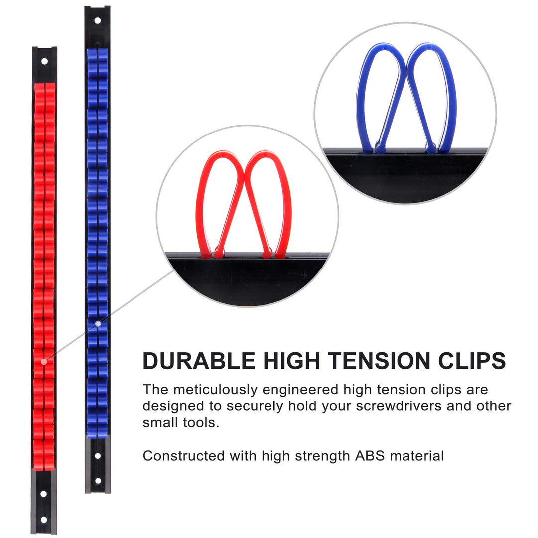4 pcs Screwdriver Organizer and Wrench Organizer, Hand Tool Holder, Plastic Rail Wrench Hanger with Clips