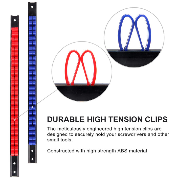 4 pcs Screwdriver Organizer and Wrench Organizer, Hand Tool Holder, Plastic Rail Wrench Hanger with Clips