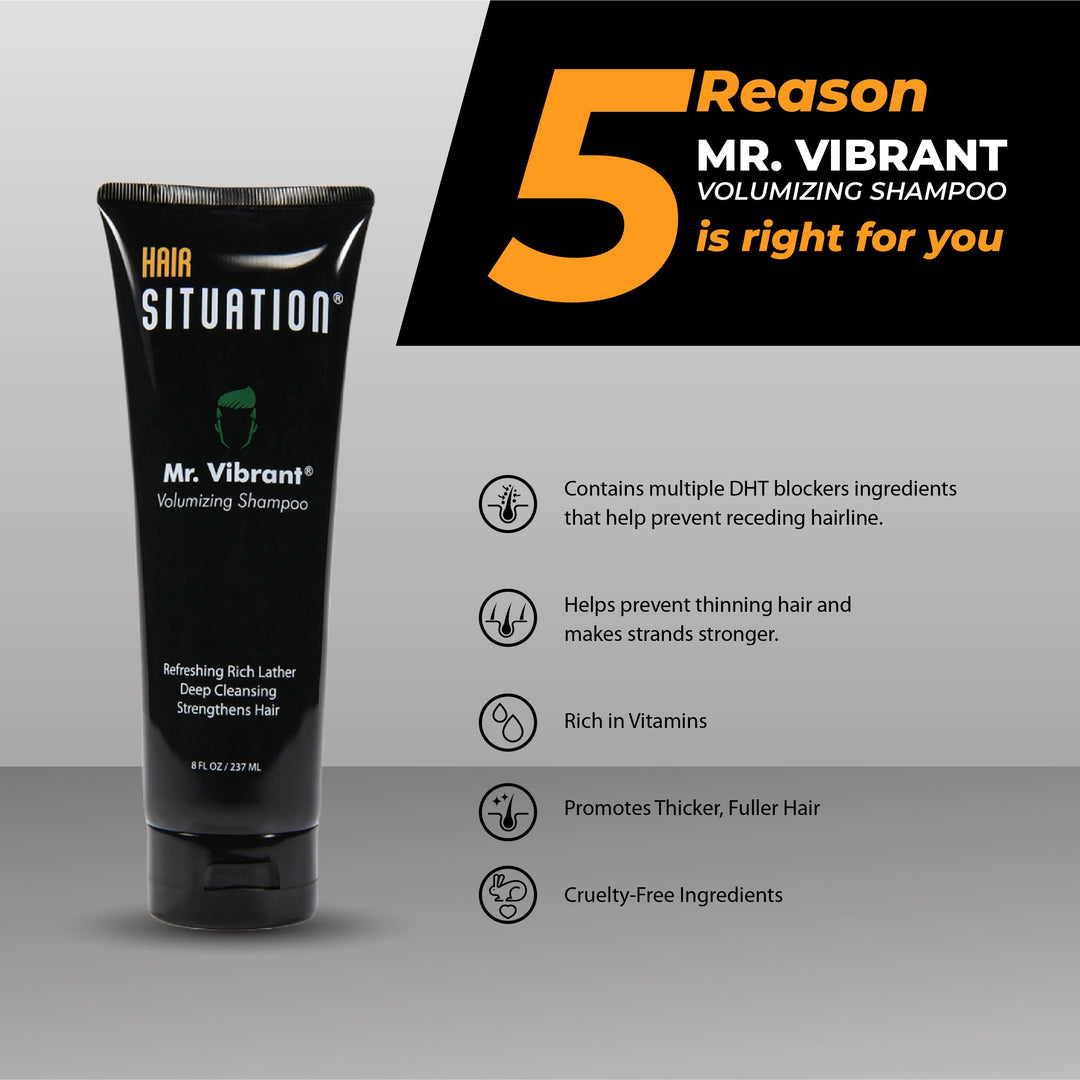 Mr. Vibrant Volumizing Mens Shampoo –Deep Cleansing, Strengthening &amp; Nutrient-Rich Formula: With Biotin, Vitamin A, E, B5 &amp; B6, Tea Tree Oil &amp; More. Free of Sulfates &amp; Parabens