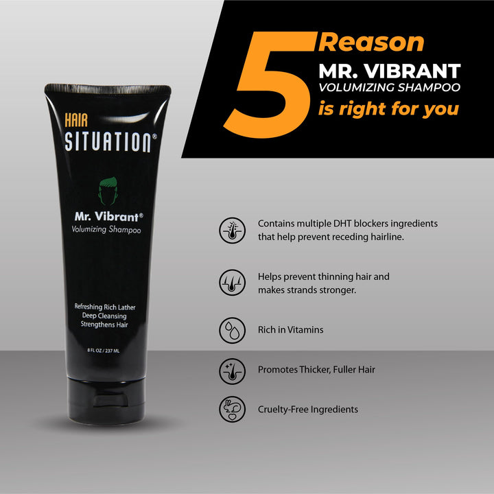 Mr. Vibrant Volumizing Mens Shampoo –Deep Cleansing, Strengthening &amp; Nutrient-Rich Formula: With Biotin, Vitamin A, E, B5 &amp; B6, Tea Tree Oil &amp; More. Free of Sulfates &amp; Parabens