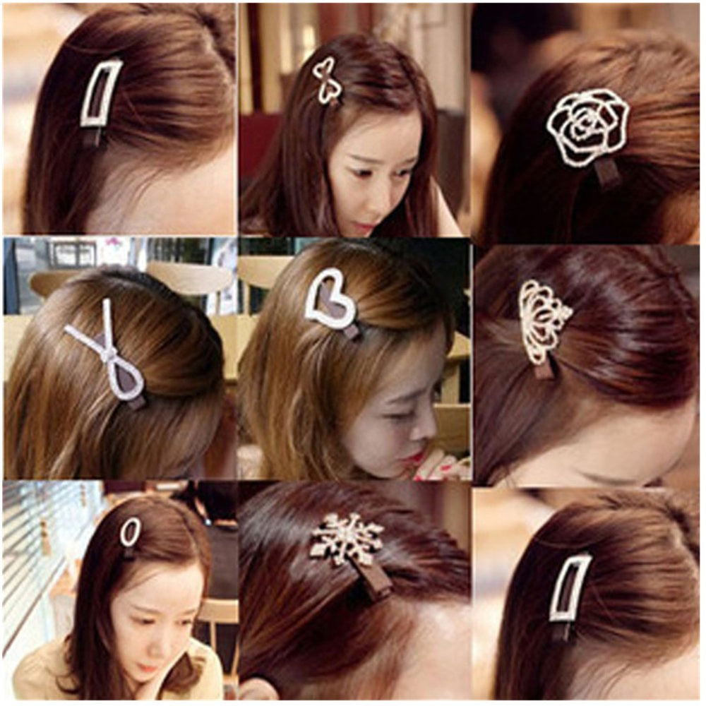 Casualfashion 9Pcs Women Girls Headwear Bling Rhinestone Crystal Hair Clip Alligator Duckbill Barrette Hairpin Hair Beak Concorde Clip Slide Assorted Patterns (Silver Tone)