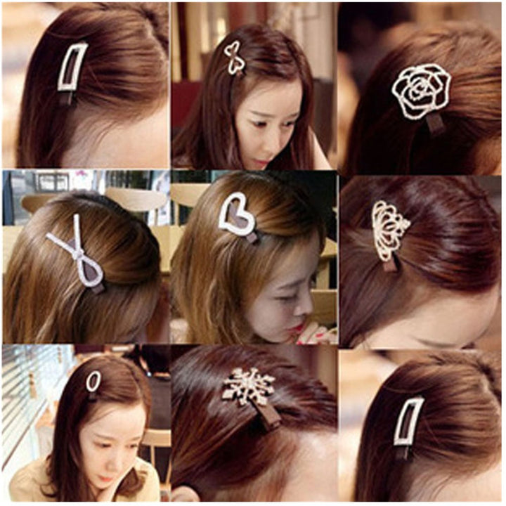 Casualfashion 9Pcs Women Girls Headwear Bling Rhinestone Crystal Hair Clip Alligator Duckbill Barrette Hairpin Hair Beak Concorde Clip Slide Assorted Patterns (Silver Tone)