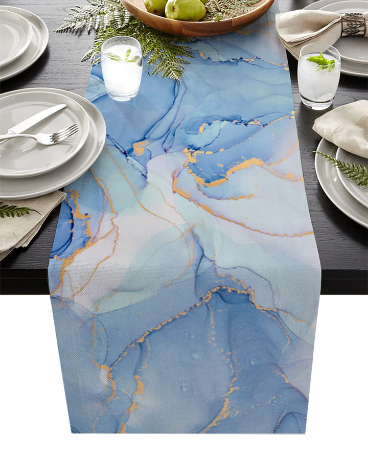 Marble Ocean Table Runner-Marble Textured Burlap Table Runner 108 Inches Long, Abstract Table Runners Dresser Scarves for Dining Room Kitchen, Wedding, Holiday Party Table Decor 13x108
