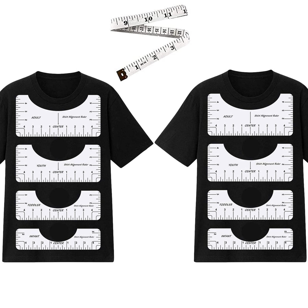 8 Pack T Shirt Alignment Ruler with 1 Piece Measuring Ruler, Craft Ruler with Guide Tool for Making Fashion Center Design, Adult Youth Toddler Infant