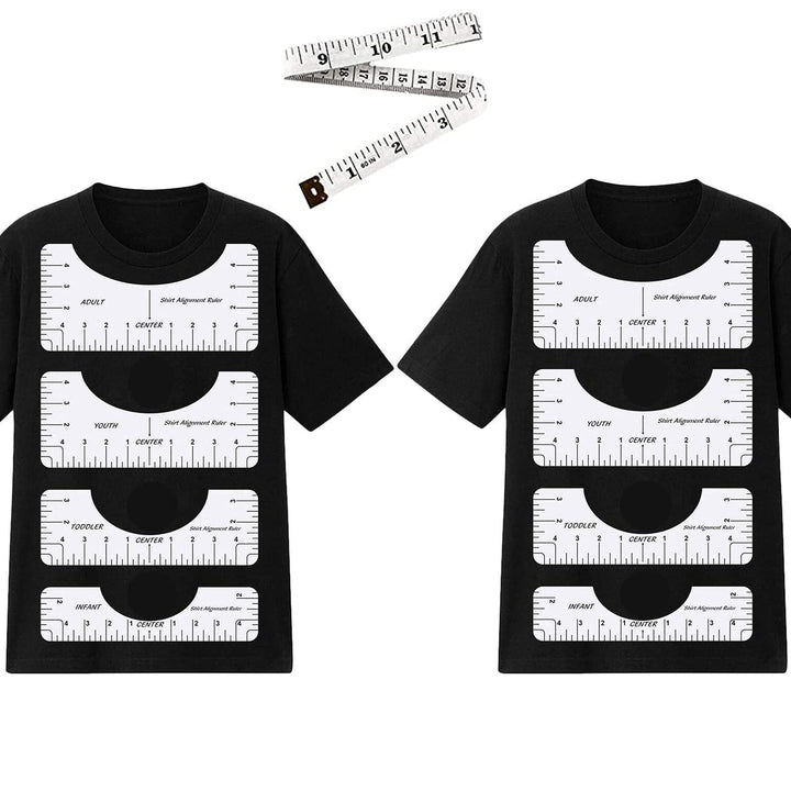 8 Pack T Shirt Alignment Ruler with 1 Piece Measuring Ruler, Craft Ruler with Guide Tool for Making Fashion Center Design, Adult Youth Toddler Infant