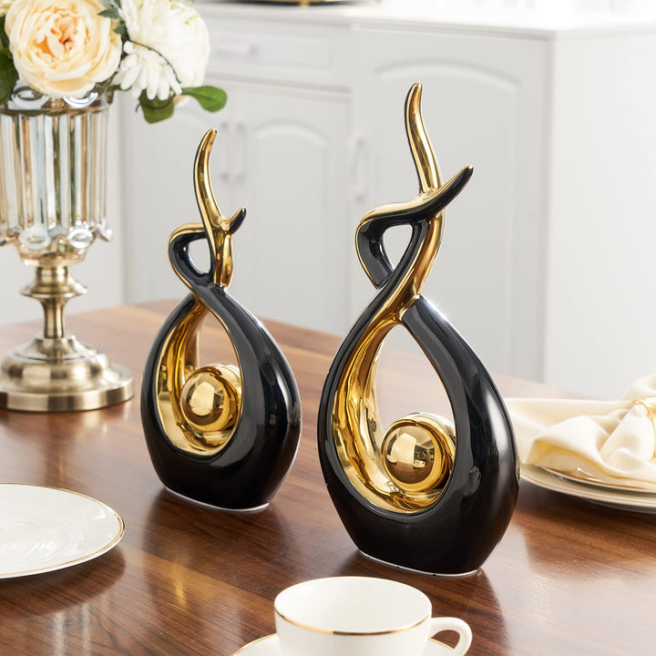 Home Decor Modern Art Ceramic Statue, Table Decorations for Living Room Dining Room, Coffee Table Centerpiece Shelf Decor Great Gift Idea 12.2 H (Black, Large)