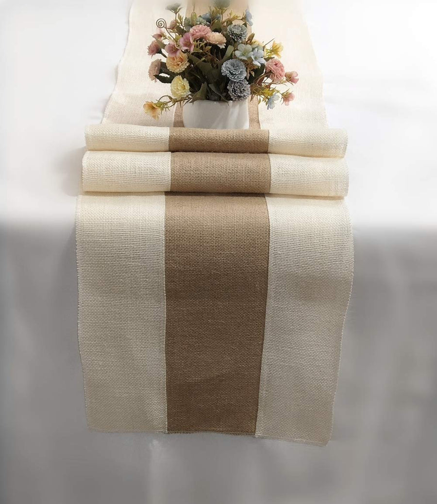 Burlap Table Runner 12'' x 108'' Rustic Wedding Table Runner-Dining Kitchen Table Runner Thanksgiving Baby Shower Farmhouse Picnic Easter Burlap Table Runner Decor(Light Color Edge)