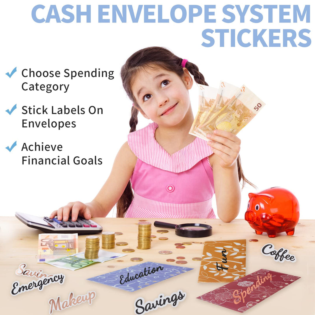 80 Cash-Envelope Budget Category Stickers - Rose Gold Vinyl Decals, Budget Binder Labels for Finance Planner &amp; A6 Cash Binder, Budgeting Category Letter Stickers for Budget Wallet, Money Organizer