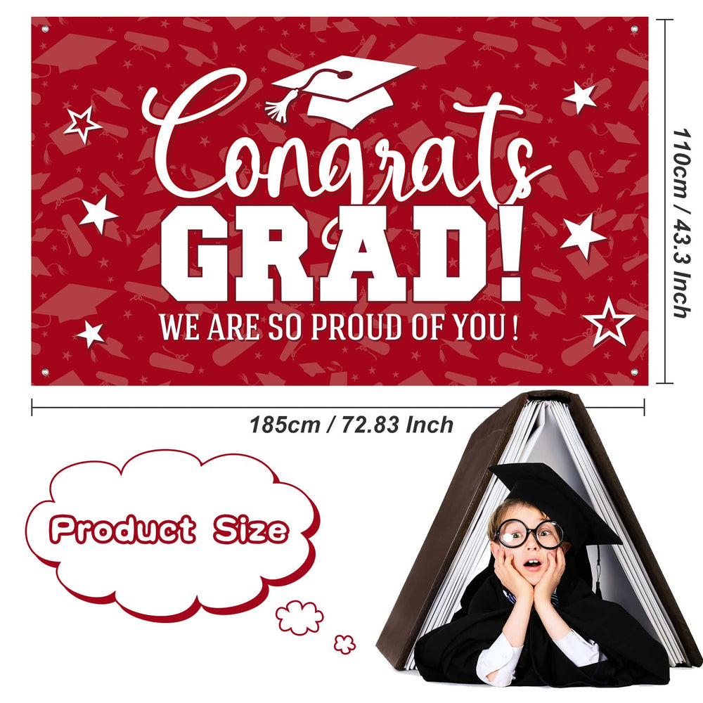 Graduation Decorations Graduation Backdrop Banner Class of 2024 Graduation Backdrop Grad Background for Graduation Party Photo Studio Props Decoration Sign Supplies, 72.8 x 43.3 Inch(Red)
