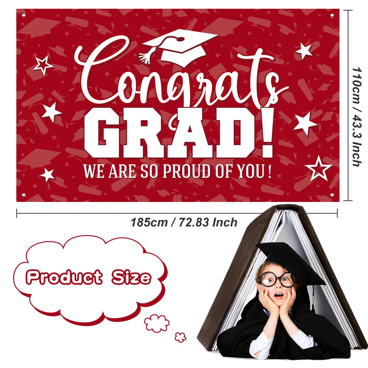 Graduation Decorations Graduation Backdrop Banner Class of 2024 Graduation Backdrop Grad Background for Graduation Party Photo Studio Props Decoration Sign Supplies, 72.8 x 43.3 Inch(Red)