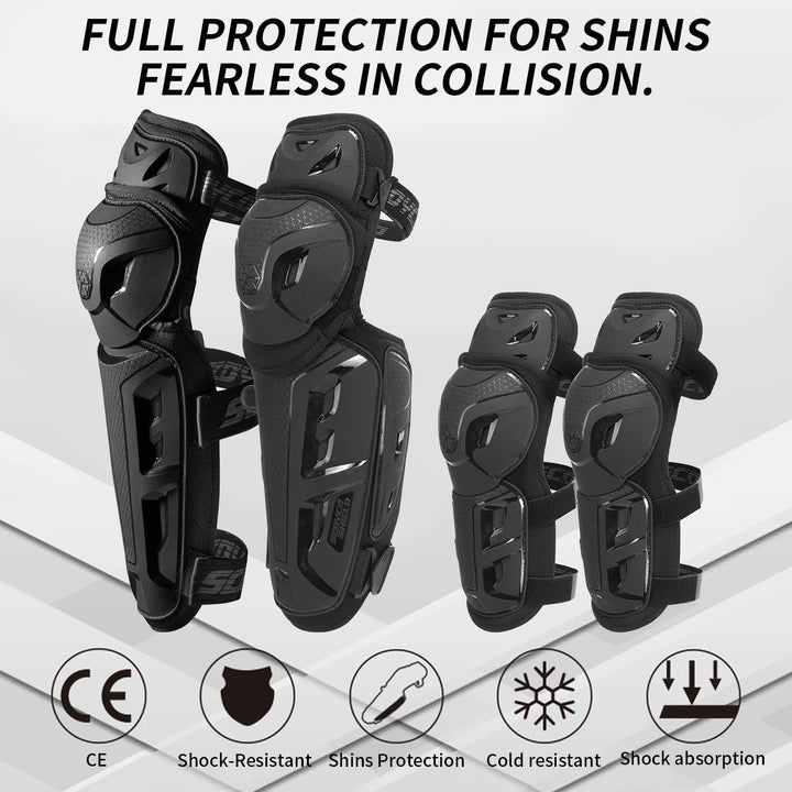 4Pcs Knee-and-Shin Guards Elbow Guards Anti-slip for Men 2 in 1 Protector Adjustable Powersport Protection/Motorbike/Racing/Motorcycle/Cycling