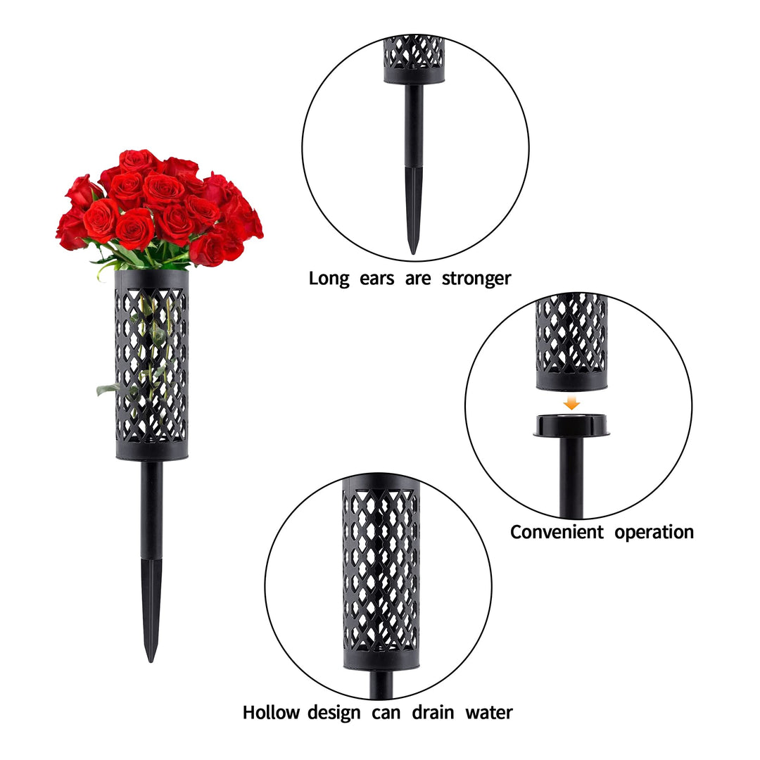 17 Inch Cemetery Vases with Spikes,2 Pcs Grave Vase,Floral Vase Cones with Long Stake and Drainage Holes for Grave Flower Marker Headstones Memorial Decorations