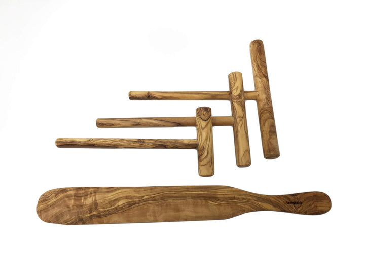 Crepe Spreader and Spatula Set - 4 Piece (7, 5, 3.5 Spreaders and 14 Spatula) Convenient Sizes to Fit Any Crepe Pan Maker; Handmade and Hand carved By Artisans.