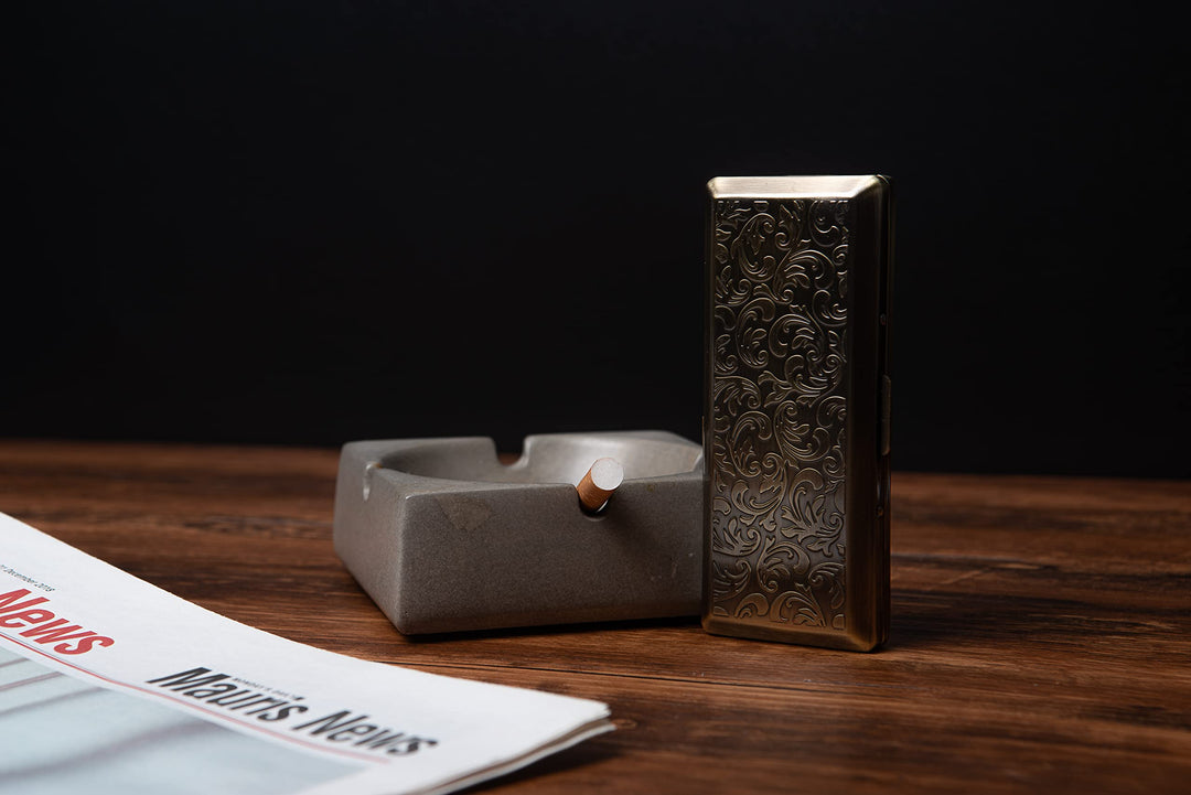 Metal Carry Cigarette Case, Double Sided Spring Clip,Holds 10 100mm Cigarettes (Vines Bronze)