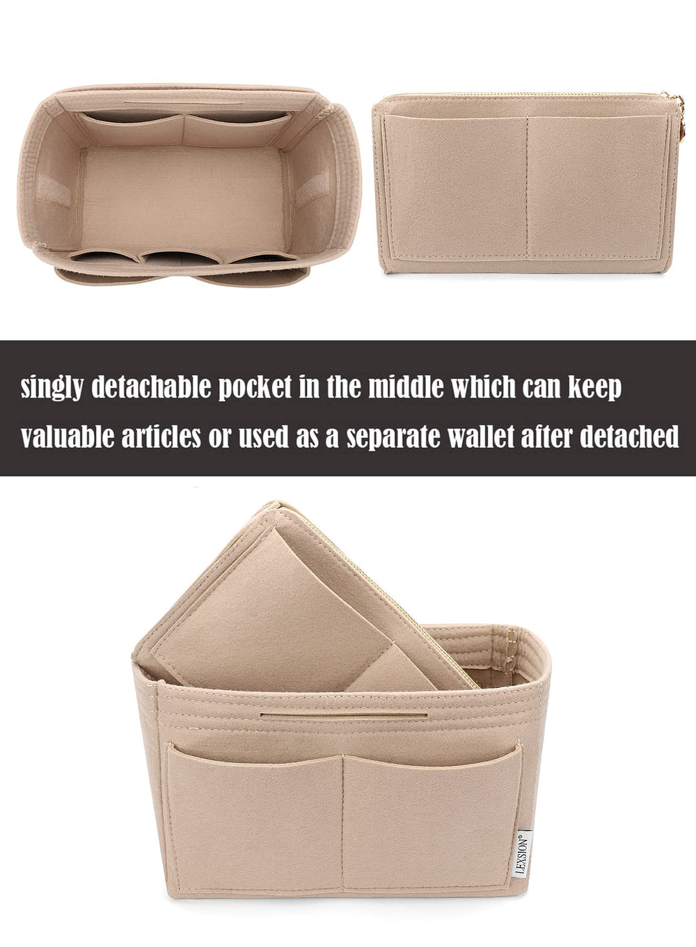 LEXSION Felt Purse Bag Organizer Insert with zipper Bag