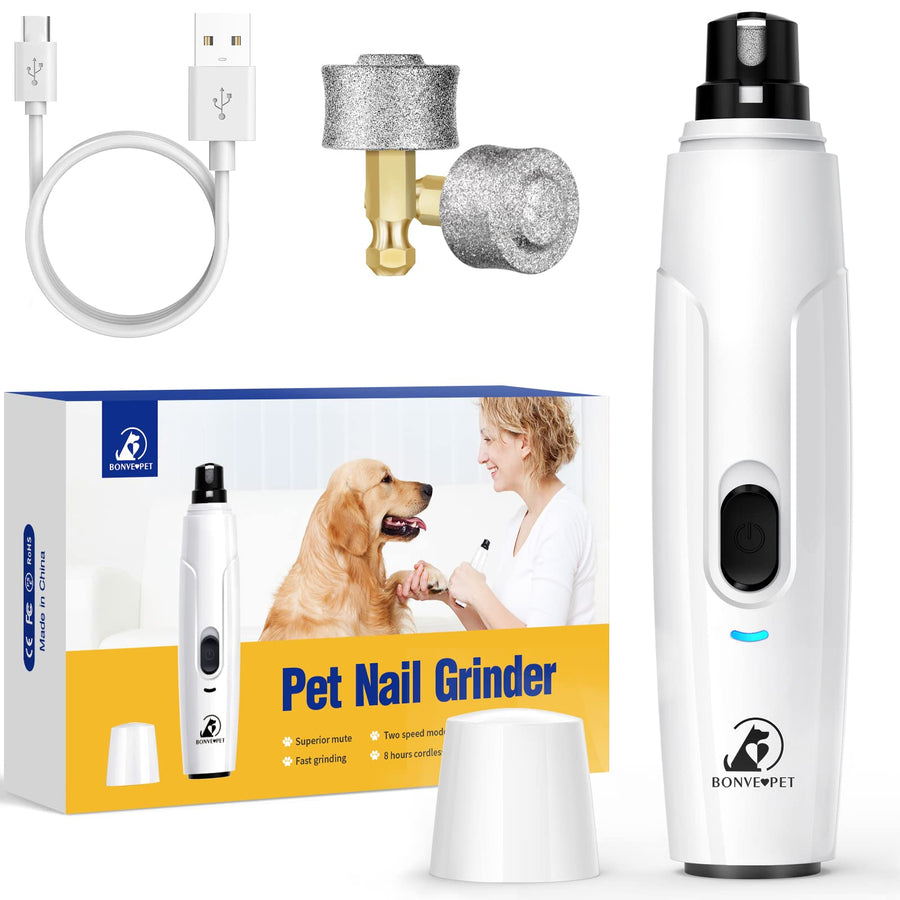 Nail Grinder for Dogs - Upgraded Dog Nail Trimmers Super Quiet, 2 Speeds, Rechargeable, 2 Grinding Wheels for Small Large Dogs & Cats