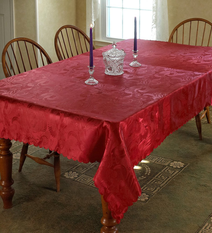 European Rose Design Tablecloth, 60 Round, Burgundy