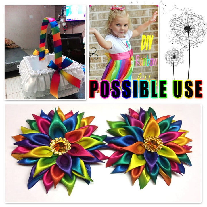 Satin Ribbon Gradient Rainbow Color Double Side Colorful Printed 50 Yard a Roll 1 Wide for DIY Handmade (1 Wide, Satin Ribbon)