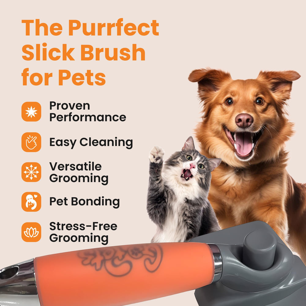Self-Cleaning Slicker Brush for Dogs & Cats, Deshdding & Dematting Comb with Retractable Bristles for Easy Cleaning, Undercoat Grooming Tool, Non-Slip Handle, Detangler for Mats & Loose Pet Fur