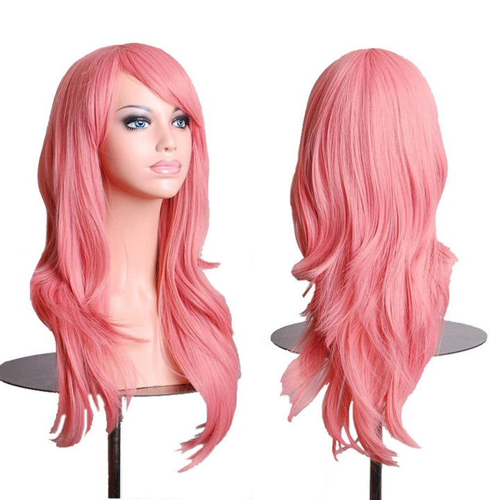 Wigs 28 Long Wavy Hair Heat Resistant Cosplay Wig for Women (Pink)