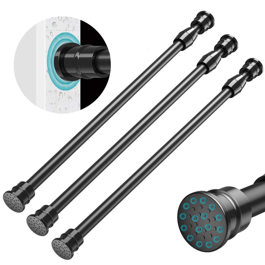 Spring Tension Curtain Rods Short Tension Rod (Black, 16 to 28-3Pcs)