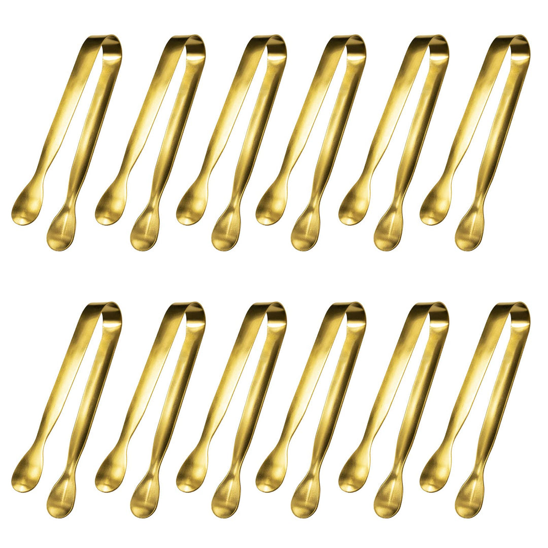 12 Pcs Serving Tongs, Small Serving Utensils for Parties Catering Gold Tongs, Food-Grade 304 Stainless Steel Mini Appetizer Tongs for Tea Party Coffee Bar, 4 Sugar Tongs - Gold