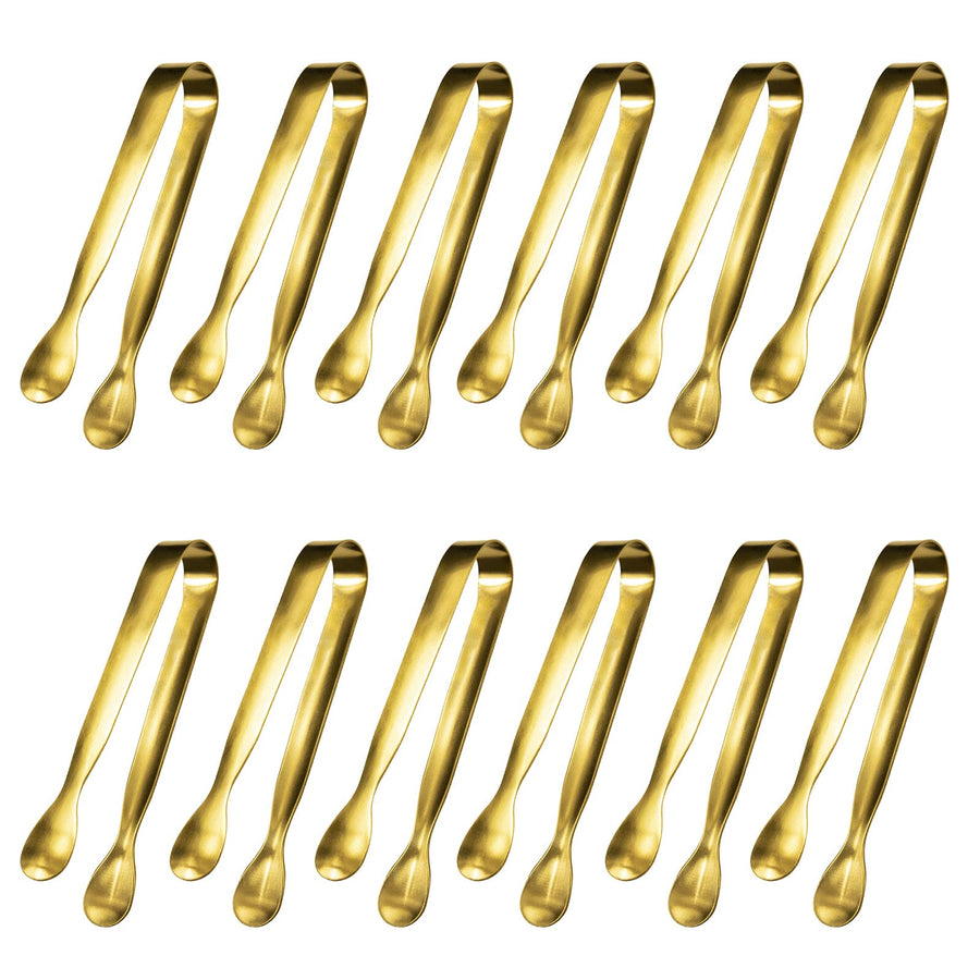 12 Pcs Serving Tongs, Small Serving Utensils for Parties Catering Gold Tongs, Food-Grade 304 Stainless Steel Mini Appetizer Tongs for Tea Party Coffee Bar, 4 Sugar Tongs - Gold