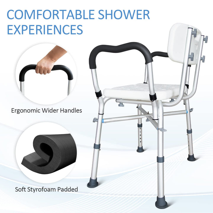 Shower Chair for Inside Shower, 550LBs Heavy Duty Bath Chair with Arms, Medical Shower Seat, Bath Stool Safety Shower Bench with Reinforced Crossing Bar for Elderly, Adults, Disabled