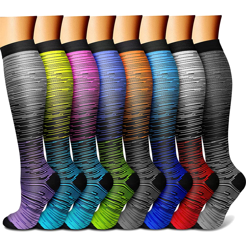 Compression Socks for Women &amp; Men (8 Pairs) 15-20 mmHg Graduated Copper Support Socks are Best for Pregnant, Nurses - Boost Performance, Circulation, Knee High &amp; Wide Calf (L/XL, Multi 29)