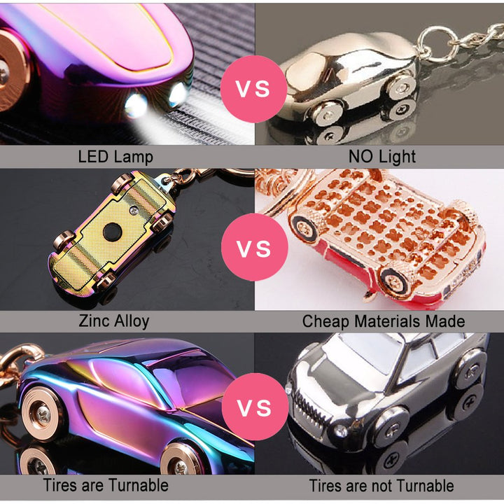 Creative Key Chain Car Keychain Flashlight with 2 Modes LED Lights 2 in 1 Car Key Chain Ring for Office Backpack Purse Charm,Great Gift for Men or Women(Colorful)