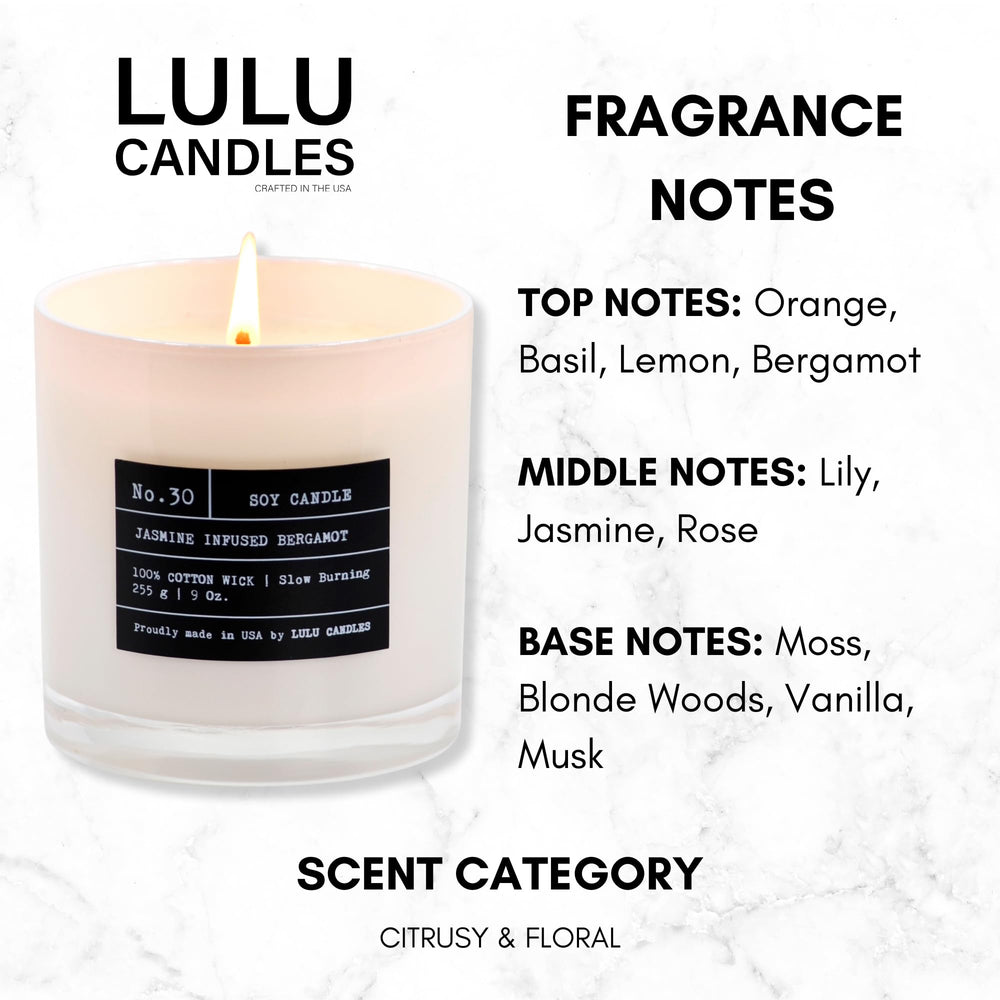 | Jasmine Infused Bergamot | Luxury Scented Soy Jar Candle | Hand Poured in The USA | Highly Scented & Long Lasting- 9 Oz.