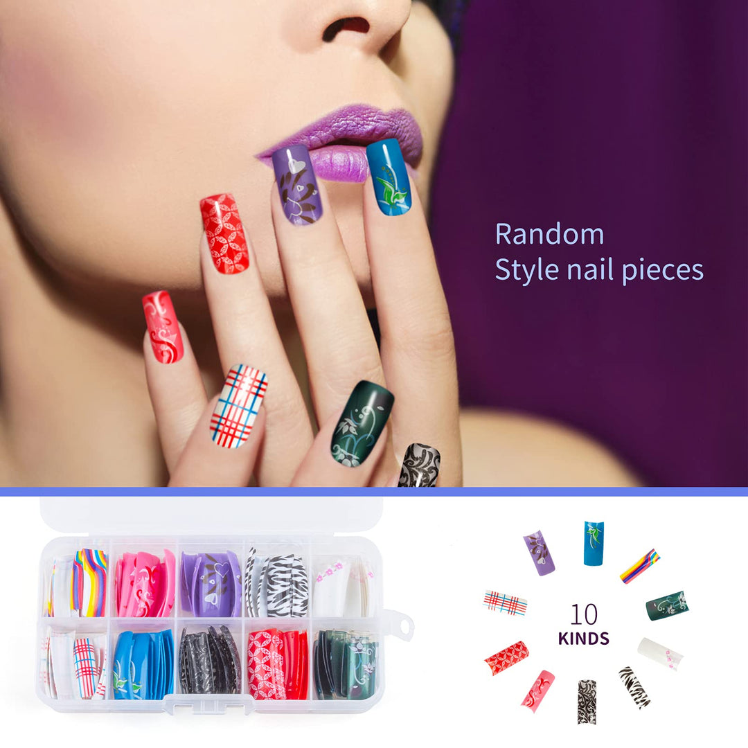 100 Pcs Random Original French Style False Acrylic Nail Art Tips 10 sizes with Clear Plastic Cases for Nail Salon Nail Shop DIY Nail Art Ballerina Nails