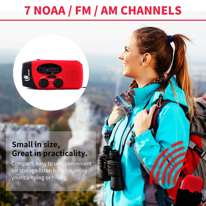 Weather Radio Emergency Hand Crank Self Powered AM/FM NOAA Solar Portable Camping Weather Radio with LED Flashlight,2000mah Portable Charge for Phone Survival Pack 071 (red)