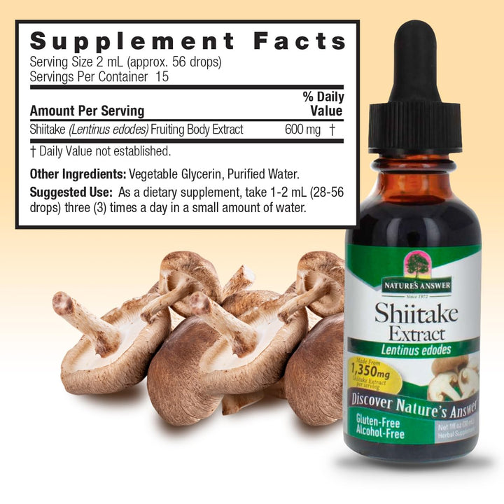 Nature&#39;s Answer Shiitake Mushroom Extract Alcohol Free 1 Fluid Ounce | Supports Health and Wellness