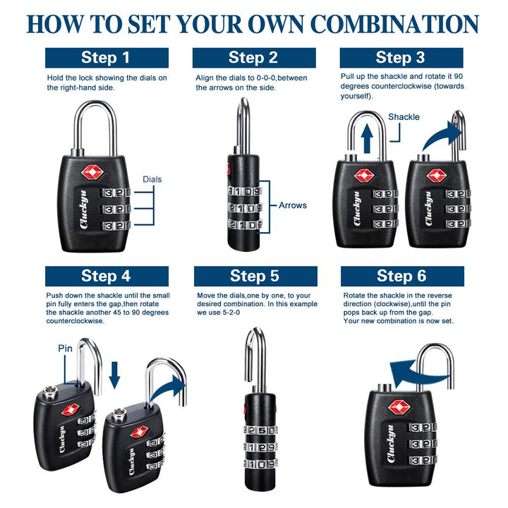 TSA Luggage Locks (4Pack) - 3 Digit Combination Padlocks - Approved Travel Lock for Suitcases &amp; Baggage (Black)