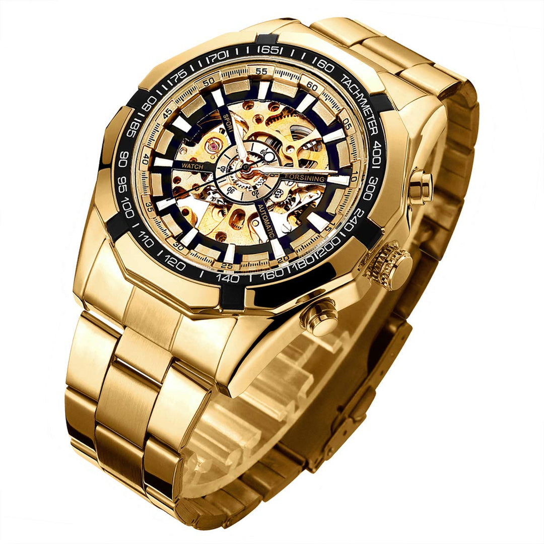 Gute Mens Watches, Mechanical Skeleton Stainless Steel 