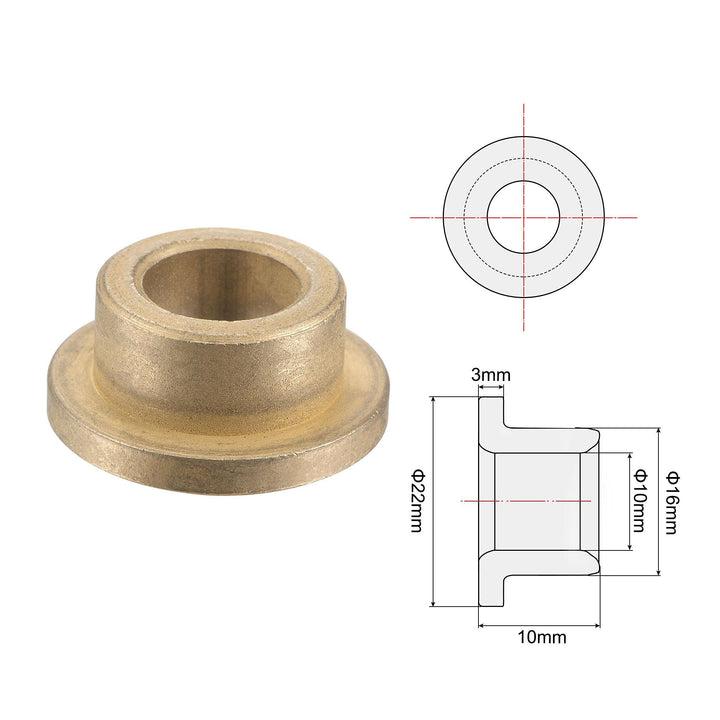 Flange Sleeve Bearings 10mm Bore 16mm OD 10mm Length 22mm Flange Dia 3mm Flange Thickness Sintered Bronze Self-Lubricating Bushing 4pcs