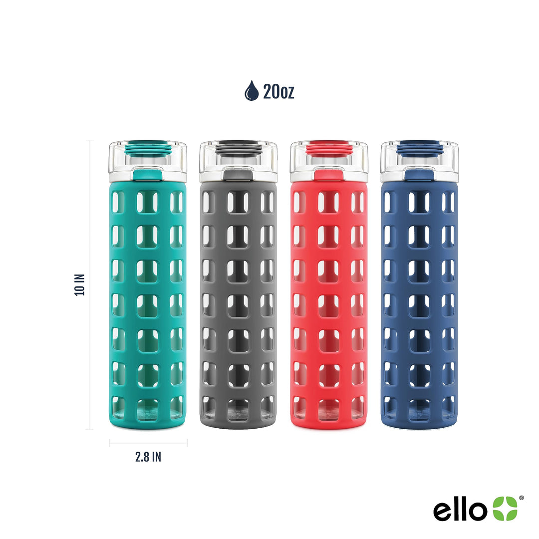 Syndicate 20oz Reusable Glass Water Bottle with One-Touch Leak Proof Flip Lid and Protective Non-Slip Silicone Sleeve and Carry Loop for Coffee, Tea and Water, BPA-free, Dishwasher Safe, Pink