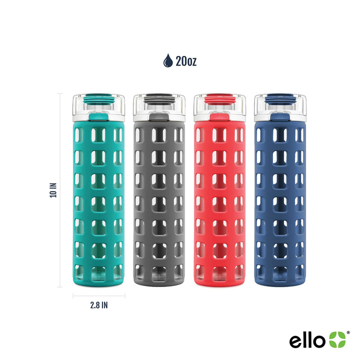 Syndicate 20oz Reusable Glass Water Bottle with One-Touch Leak Proof Flip Lid and Protective Non-Slip Silicone Sleeve and Carry Loop for Coffee, Tea and Water, BPA-free, Dishwasher Safe, Pink