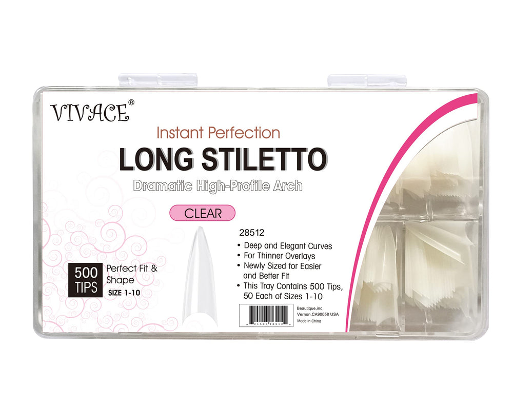 Clear Long Stiletto 500 Acrylic False Fake Nail Tips With Clear Plastic Case for Nail Salon Nail Shop (Clear L.Stiletto)